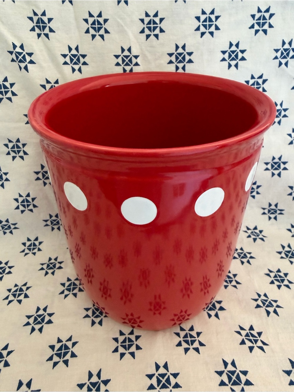 Red Ceramic Polka Dot Vintage Tag Ceramic utensils canister
